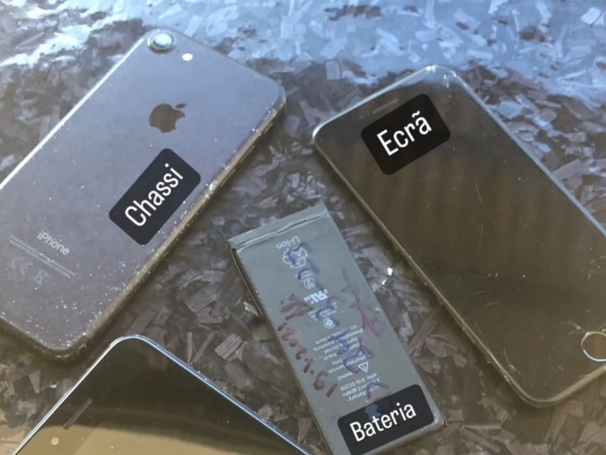 Peças de um iPhone 7 identificadas: chassi, ecrã e bateria